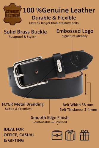 Image of Flyer Men's Leather belt (Formal /Casual) (Colour -Brown /Black) Buckle Adjustable Size Genuine Leather (B908) (Pack of 1)