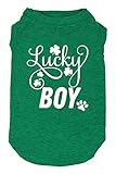 Dog Apparel Lucky Boy Letter Print Clover Shirts for Small Large Dog Vest Puppy Gift St Patrick's Day Costume (Small, Green01)