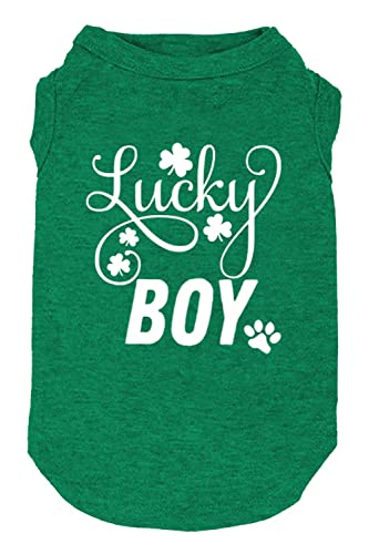 Dog Apparel Lucky Boy Letter Print Clover Shirts For Small Large Dog Vest Puppy Gift St Patrick's Day Costume (Small, Green01) #TOP10