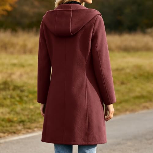 Pea Coats For Women Long Hooded Jacket Long Sleeve Trench Coat Outerwear - image 3