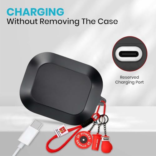 Image of Soft Silicone Case Cover for Realme Buds Air 8 with Gym Boxing Keychain (Red)