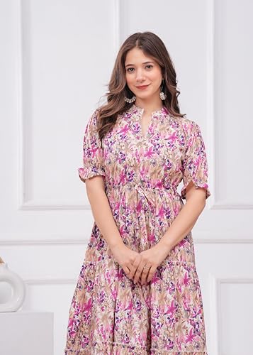 Image of Women's Floral Print Anarkali Kurti | Flared Long Maxi Kurta in Soft Cotton Fabric | Elegant Ethnic Wear for Casual & Festive Use | Anarkali Gown for Girls | 48 inch Length