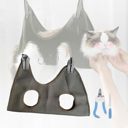 犬 猫 トリミングハンモック グルーミング ハンモック 拘束? 暴れ防止 メッシュネット ハーネス 歯磨き シャンプー 耳掃除 ペット美容 ハンモック爪切り 補助具 ドア 吊り 超小型犬 小型犬 通気性 (アーミーグリーン, M)