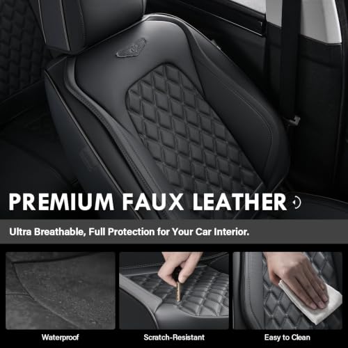 Image of Coverado Rear Seat Covers, Durable Waterproof Faux Leather Rear Protectors for Sedan SUV Truck, Classic Easy-Clean Automotive Interior - Black