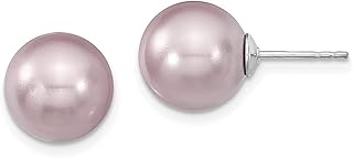 Majestik Prata Esterlina 925 11 mm Roxo Simulado Concha do Mar Sereia Jóias Náuticas Brincos de Pérola, Botão de Bola, Joia Fina Redonda para Mulheres Presentes para Ela, Pérola, Pérola