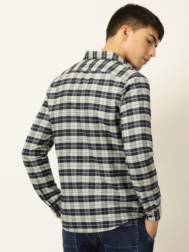 Image of Thomas Scott Men's | Checks | Full Sleeve | Slim Fit | Cotton Blend | Double Flap Pocket | Spread Collar | Casual Shirt