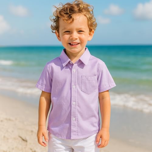 Boys' & Mens Short Sleeve Button Down Oxford Shirts,Kids Summer Uniform Dress Shirt Tops 2T - XXL2