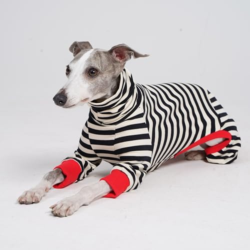 ESCCBOO Italienischer Windhund Onesie Kleidung, Rollkragen gestreiftes Shirt für Whippets Welpen, leichtes und dünnes Shirt für Frühling und Sommer (XX-Large)