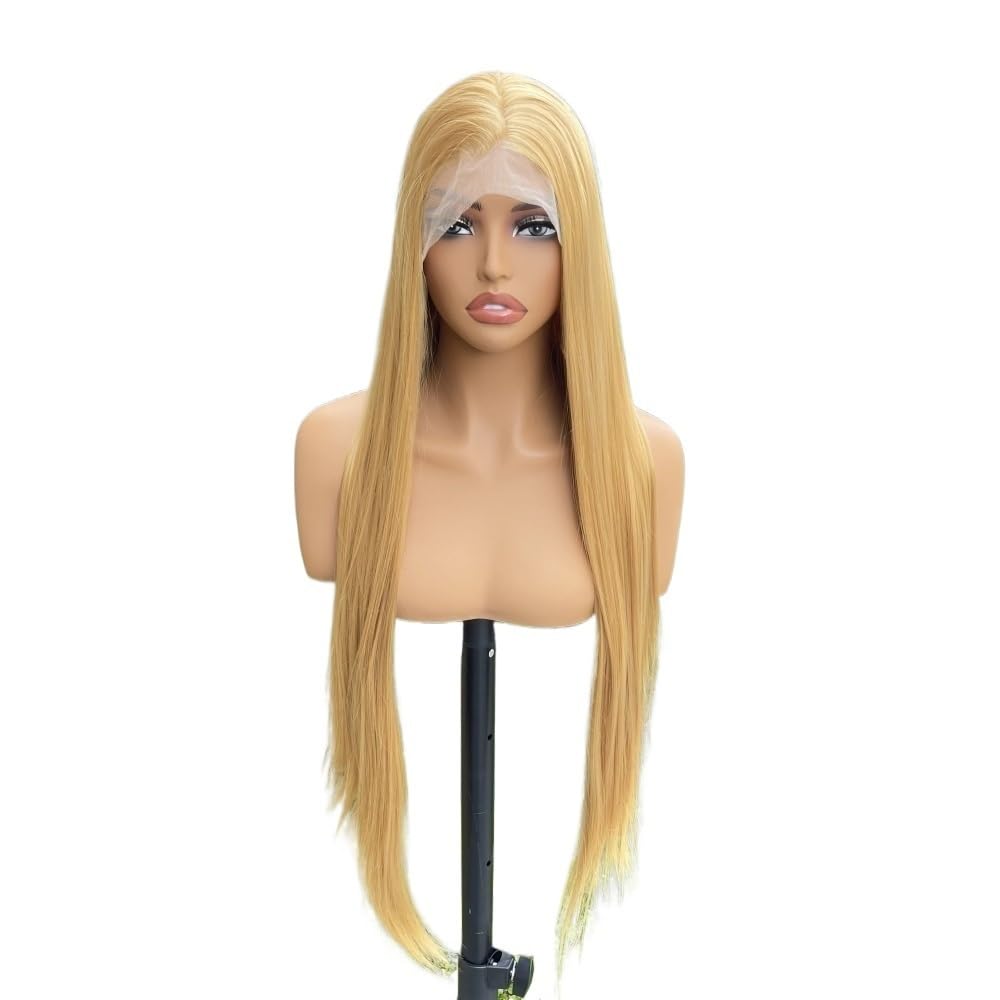 Ciemny blond, syntetyczne koronkowe peruki z przodu, 13x4, 26 cali długie, gładkie jedwabiste, bez kleju, gęstość 150, dla kobiet