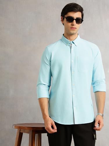 Image of Thomas Scott Men's Premium Slim Fit 100% Cotton Casual Shirt | Button-Down Collar | Full Sleeves | Solid Shirt for Men