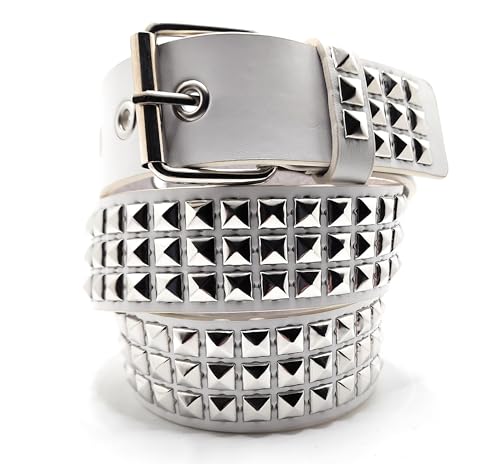 Silver on White Studded Belt Trim-to-Fit Punk4