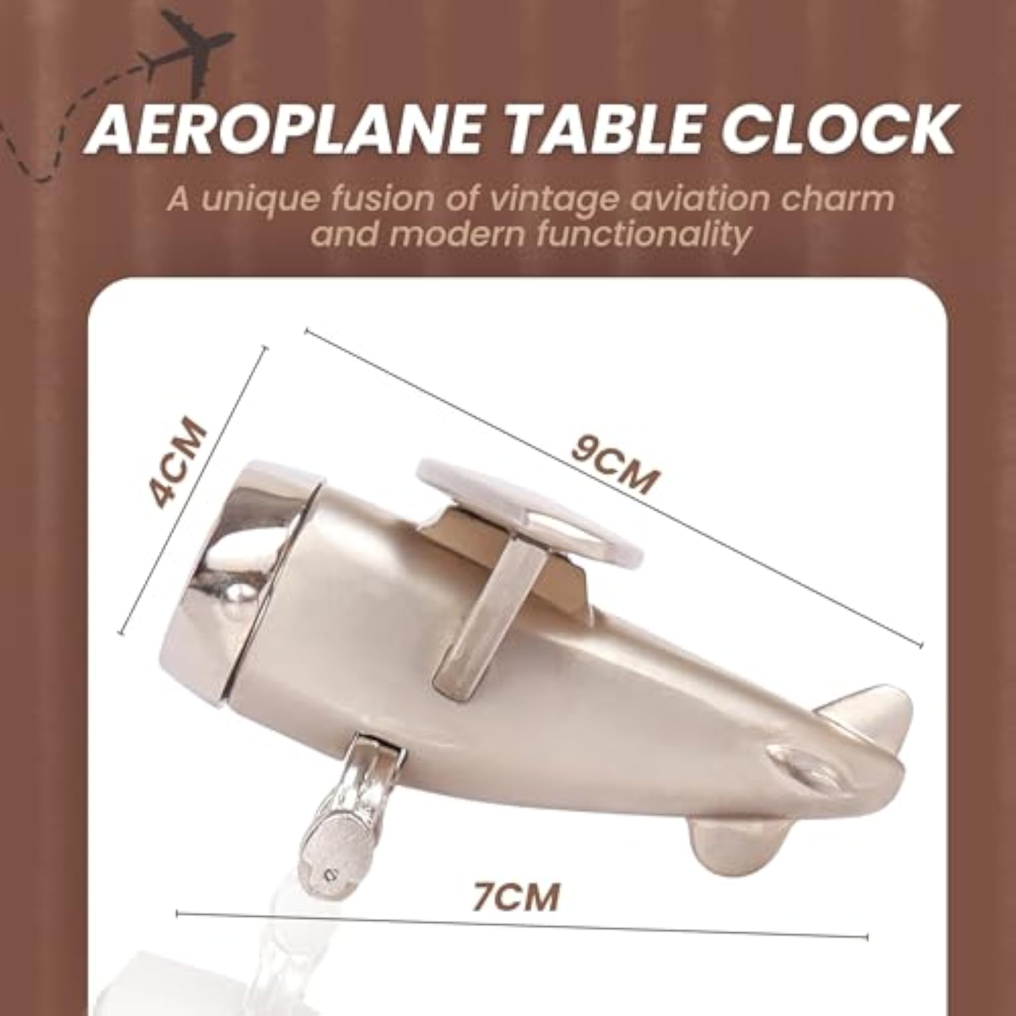 Aeroplane Miniature Analog Table Clock with Roman Numerals
