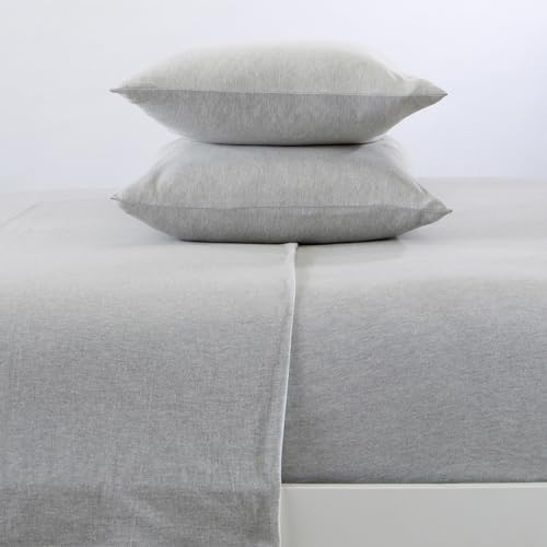 Image of Great Bay Home Full Flannel Jersey Knit Sheets. All Season, Soft, Cozy T-Shirt Sheet Set. Cotton Blend Bed Sheets. Cozy Flex Collection (Full, Light Grey)