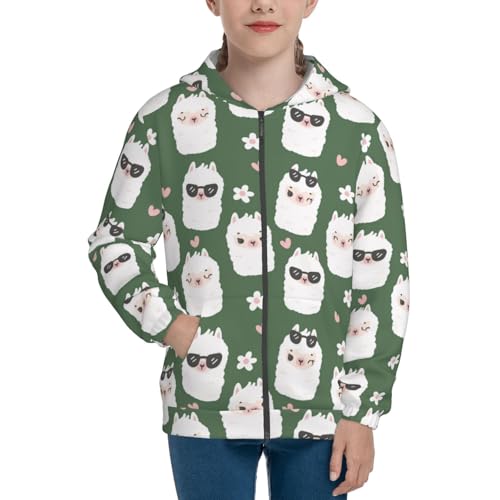 Alpaca Faces Kids Pullover Hoodies Boys Zip Up Sweatshirts Girls Athletic Clothes with Pocket3