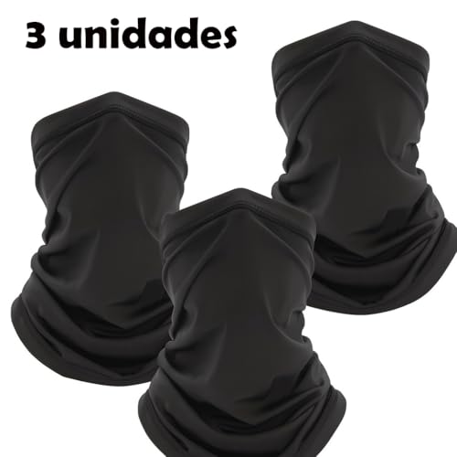 Kit 3 Máscaras balaclava cachecol, flanelado, Proteção UV50, Unissex, Preto, para Pescoço, Corrida,