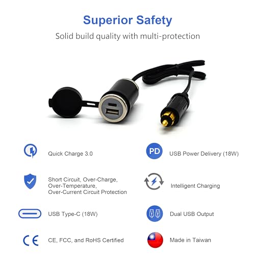 Image of Cliff Top Hella DIN USB-C Charger Compatible with BMW Triumph Tiger Ducati | 36W Type-C PD, QC3.0 fast charging, Hella DIN cable, Powerlet socket fit, compatible with BMW Triumph Tiger Ducati, phone /GPS