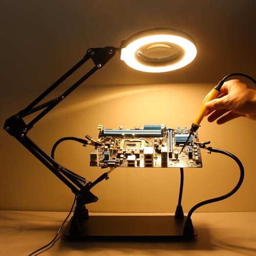 Helping Hands Soldering Station PCB Holder with Magnetic Arms,Circuit Board Holder 10X Magnifying Glass with Light Stand LED Lamp with Clamp, 5 Colors 10 Lights for Electronics, Crafts, Repairs 7 Helping Hands Soldering Station PCB Holder with Magnetic Arms,Circuit Board Holder 10X Magnifying Glass with Light Stand LED Lamp with Clamp, 5 Colors 10 Lights for Electronics, Crafts, Repairs - Image 7