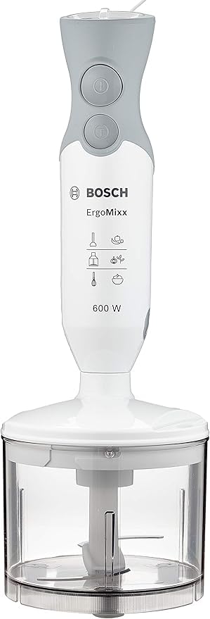 Bosch Frullatore a Immersione MSM66120, 600W, Impugnatura Ergonomica, Piede in Acciaio Inox, Lama a 4 ali Acciaio Inox, Velocità Variabile, Accessorio Tritatutto Incluso, Bicchiere Graduato, Bianco - immagine 6