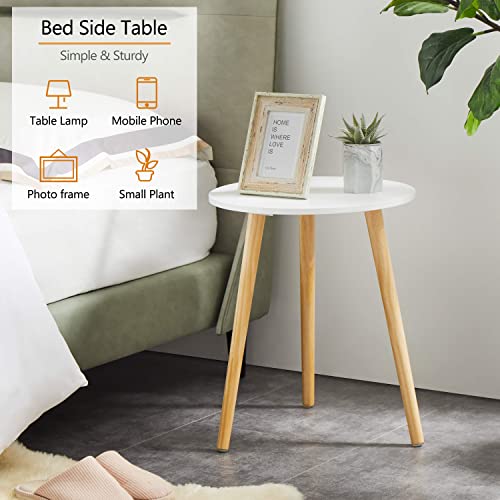 Apicizon Round Side Table, White Nightstand Coffee End Table For Living Room, Bedroom, Small Spaces, Easy Assembly Modern Home Decor Bedside Table With Natural Wood Legs, 16.5 X 20.5 Inches #TOP3