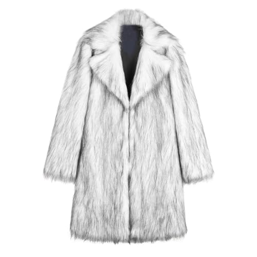Lisa Colly Mens Faux Fur Coat Jacket Winter Overcoat (Silver fox X-Large)