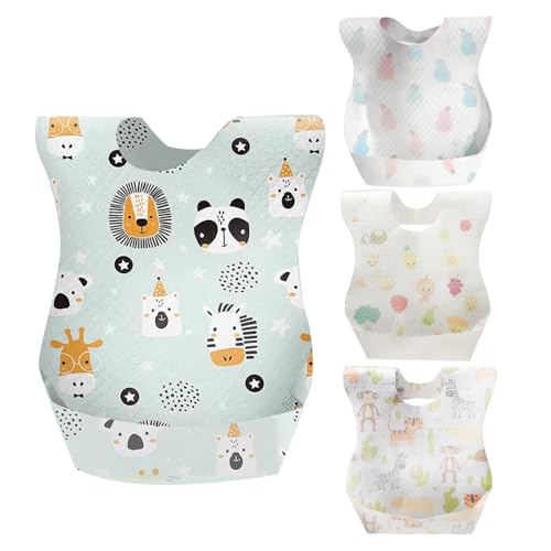 LATRAT Lot de 40 bavoirs jetables pour bébé, imperméable, sevrage en tissu non tissé, réglable, poche ramassage pour maison voyage, de 0 à 3 ans, Type G,...