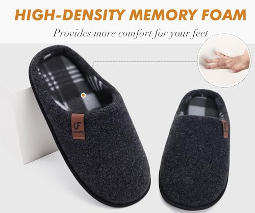 COFACE Mens Cozy Memory Foam Scuff Slippers Casual Slip On Warm House Shoes Indoor/Outdoor Felt Sandal Slipper Size 7-153