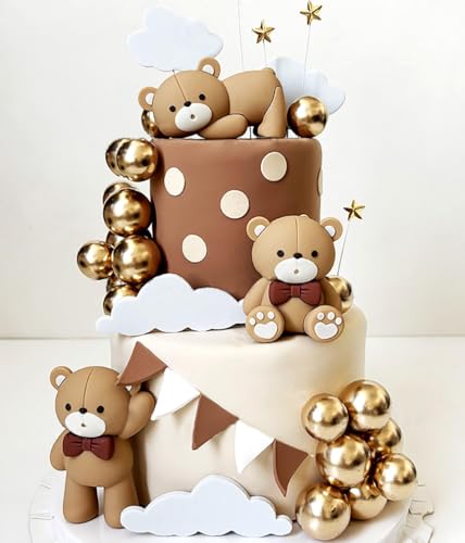 JeVenis Luxury Beige Brown Bear Cake Decoration Beige Brown Balls