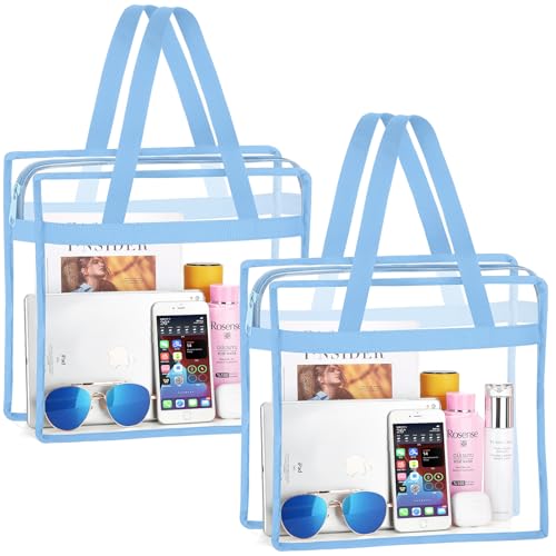 NATURAL STYLE 2 Pieces Clear Beach Tote Bags, Clear Travel Tote Bag, Stadium Approved Bag