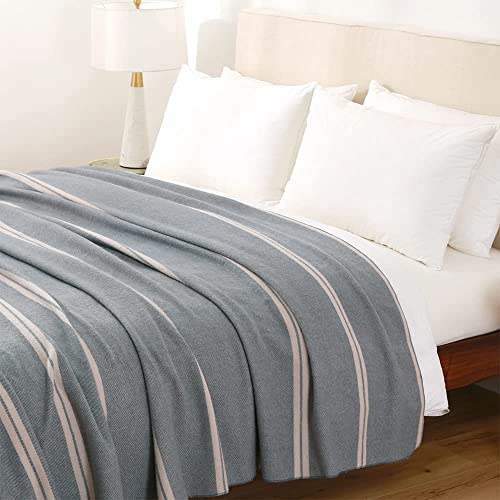 Berkshire Alpaca Wool Blend Blanket | All-Season Alpaca Wool Blend Blanket | Harris Stripe Blue | Full/Queen (92" X 96") #TOP12