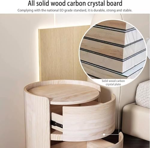 Modern Round Nightstand with 2 Drawers - Minimalist Bedside Table in Dark Gray, Leather Accents, Solid Wood Construction, Perfect for Bedroom or Living Room (17.7"x17.7"x19.7")