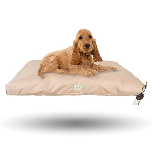 Ligo Tommy - Materasso per Cani Idrorepellente e AntiGraffio, Realizzato in Italia. Cuscino Cuccia per Cane AntiGraffio antimacchia Perfetto per l'uso Interno ed Esterno. (S: 70 x 50 cm, BEIGE)