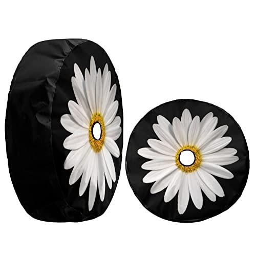 Image of Delerain Spare Tire Cover with Backup Camera Hole White Daisy Wheel Covers Waterproof Dust-Proof UV Sun Universal Fit for RV Trailer RV SUV Truck (18 Inch for Diameter 32 inch-34 inch)