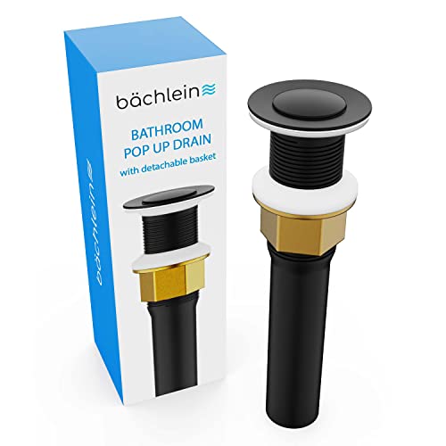 Bächlein Waschbeckenablauf ohne Überlauf - Matt Schwarz Pop Up Ablaufgarnitur inkl. 3 extra Dichtungen - Deutsche Marke