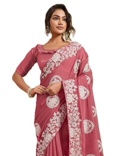 Sari rose Ekasya Star Georgette E6437 avec son chemisier assorti
