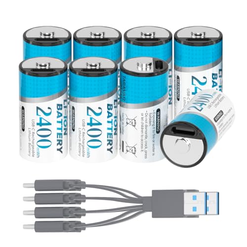 TARAVAO 3V CR123A Rechargeable Lithium Battery 2400mWh, Constant 3 Volt 123A Battery 8-Pack with USB-C Port, Replacement for CR17345 DL123A for High-Drain LED Flashlights, Photo Cameras, Smart Sensors