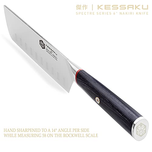 Kessaku 6-Inch Nakiri Vegetable Cleaver - Spectre Series - Forged Japanese Aus-8 High Carbon Stainless Steel - Granton Edge - Pakkawood Handle With Blade Guard #TOP4