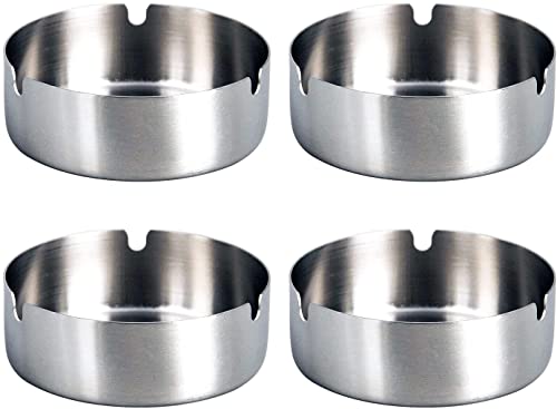 PIQIUQIU 4 posacenere in acciaio inox, diametro 10 cm, paravento posacenere moderno da tavolo, base posacenere per la casa e l'esterno