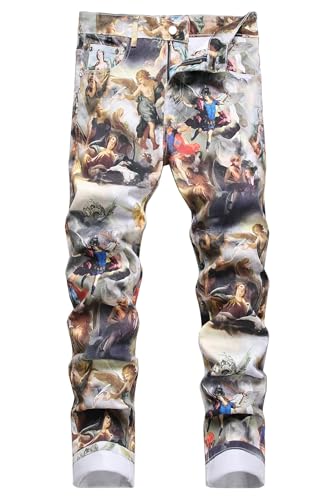 Baylvn Men's Casual Printed Slim Fit Jeans Skinny Denim Pants