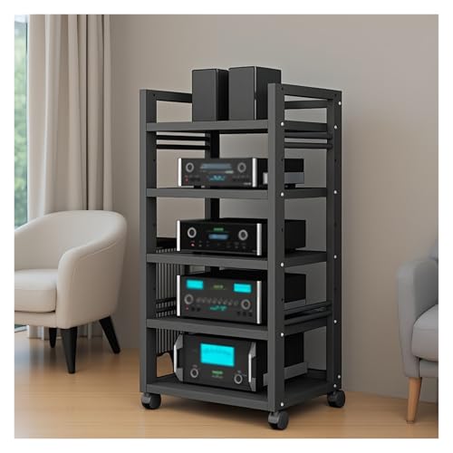 Audio HiFi Regal Rack Audio HiFi Regal Rack 5-stufiges for Heimkino, höhenverstellbares for Büros/Aufnahmeräume/Heimkino(Schwarz)