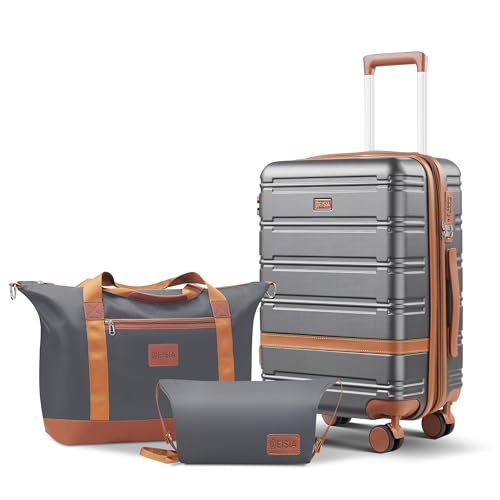 Image of NEISIA carry on Luggage Sets,20 Inch Expandable with TSA Lock Carry-on suitcases with spinner wheels,Hard Shell Travel Luggage airline approved (Gray, 3 Piece Sets (20 /DB /TB))