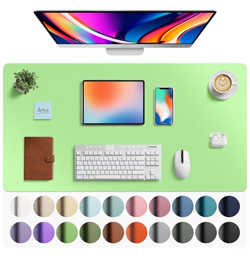 Image of Aothia Faux Leather Desk Mat - Large Mouse Pad, Non-Slip PU Leather Blotter, Waterproof Writing Surface for Office and Home (Foam Green, 40 inch x 24 inch)