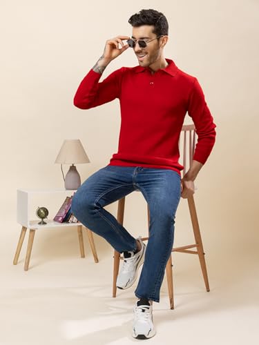 Image of TYSORT Men's Knitted Polo Sweater Casual Full Sleeve Pullover Sweater with Button Collar