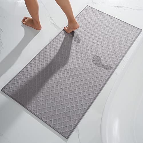 AMOAMI Bath-Mat,Ultra Thin Bath Rugs Runner,Rubber Backed Bath Mats for Bathroom Non Slip,Absorbent Bath Rug for Bathroom Floor, Shower, Sink 2'x 4'(24" x 47") Grey