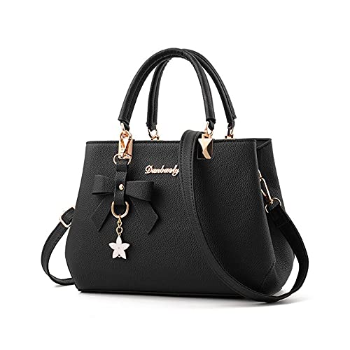 Top-handle Handbags Purse for Women Small Satchel PU Leather Shoulder Crossbody Bag with Bowtie Pendant