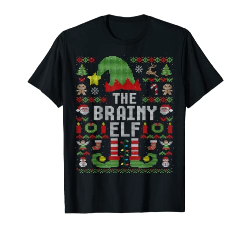 El Brainy Elf Ugly Christmas Matching Family Group Camiseta