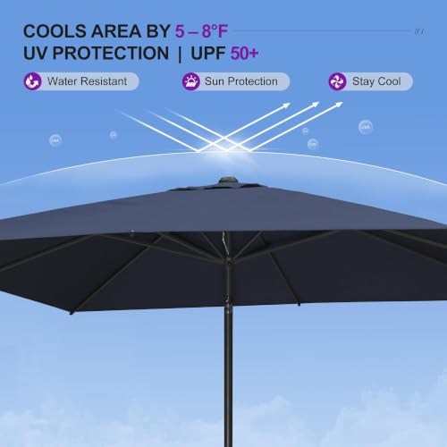 PURPLE LEAF 8' x 8' Square Patio Umbrella Outdoor Table Umbrella Aluminum Frame Market Umbrella with 8 Sturdy Ribs & Tilt for Garden Deck Lawn Pool Navy Blue — view 4
