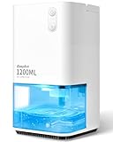 EasyAcc® Dehumidifiers, 40 oz Water Tank, (450sq ft) Quiet Dehumidifiers for RV Bedroom Bathroom Closet Auto Shut off 1200ml Small Dehumidifier with Handle, 7 Lights for Closets Trailer