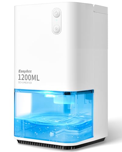 EasyAcc - EasyAcc® Dehumidifiers, 40 oz Water Tank, (450sq ft) Quiet Dehumidifiers for RV Bedroom Bathroom Closet Auto Shut off 1200ml Small Dehumidifier with Handle, 7 Lights for Closets Trailer