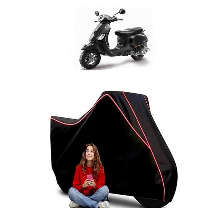 Image of Notte BS6 Scooty Bike Cover Water Resistant Outdoor Use Universal Fit Scooters Motorcycles Heavy Duty UV Protection Dust Rain Scratch Resistant Elastic Bottom Black Blue Piping