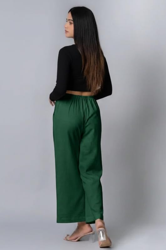 Image of Moirai Pure Cotton Wide Leg Women Trouser Stylish Mid Rise Relaxed Straight Fit Loose Pants Casual Travel Office Formal Wear